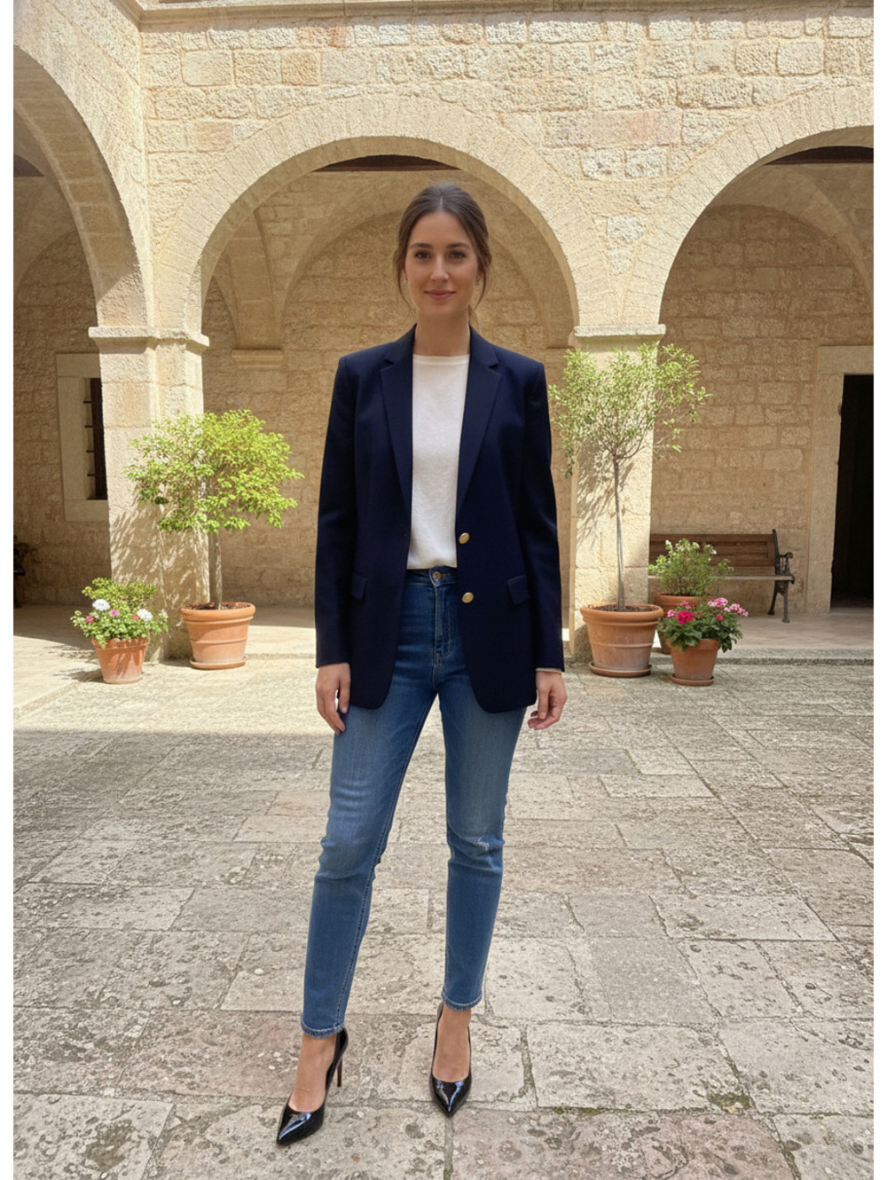 Unisex Lauren Ralph Lauren Navy Blue Wool Blazer with Gold Buttons